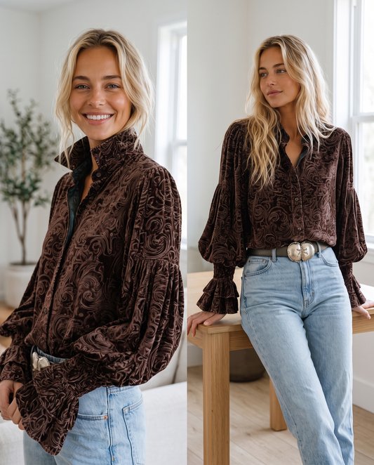 Lexi styling the floral puff blouse