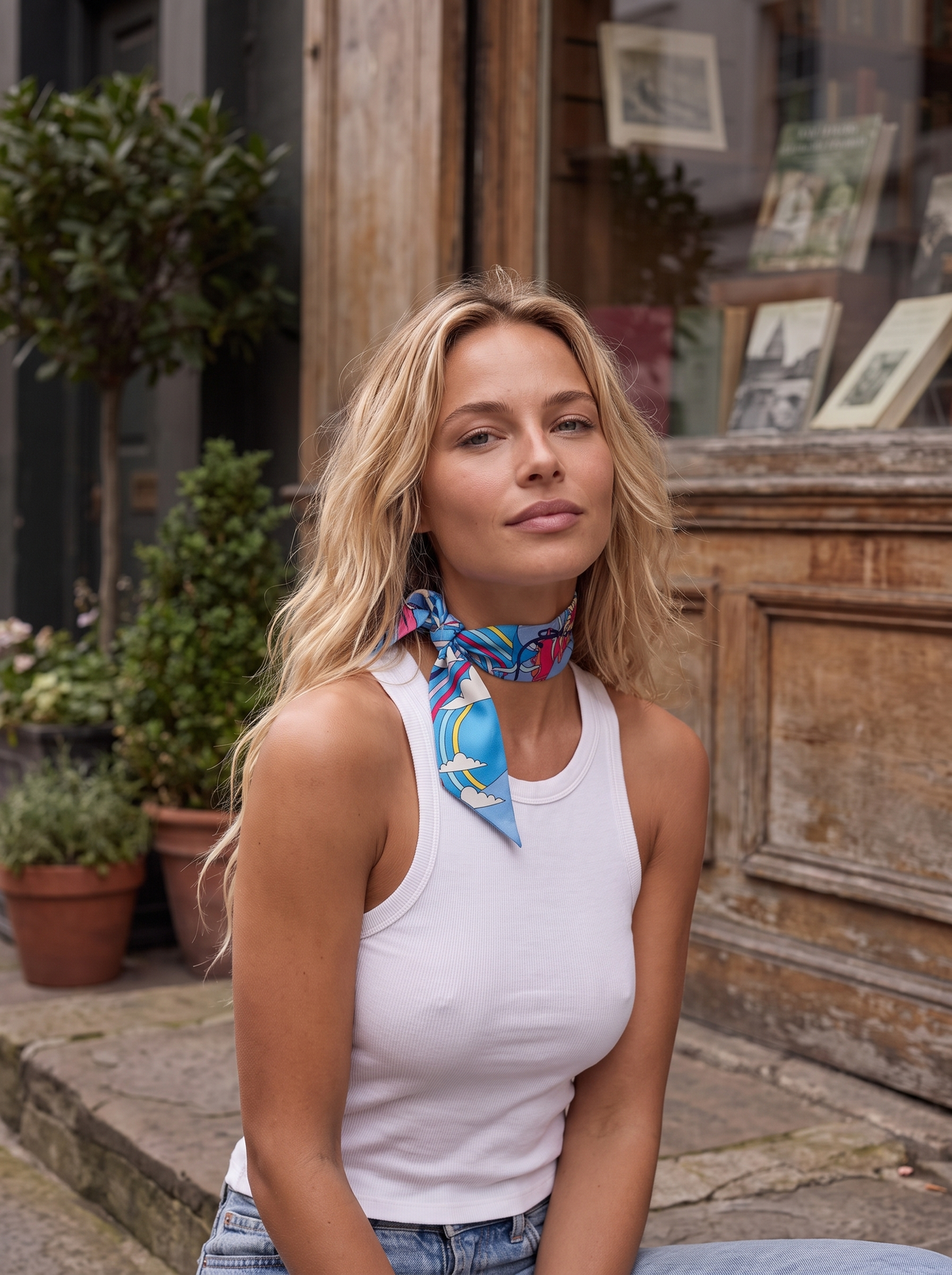 Lexi wearing Print 5 — neck scarf