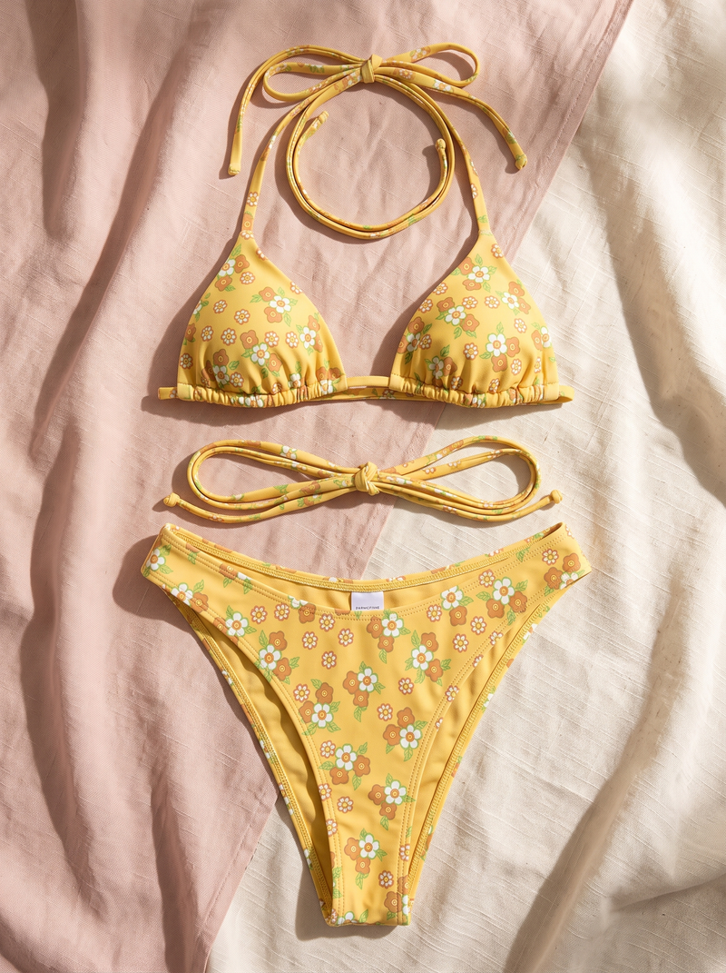 Jardin floral bikini flat-lay