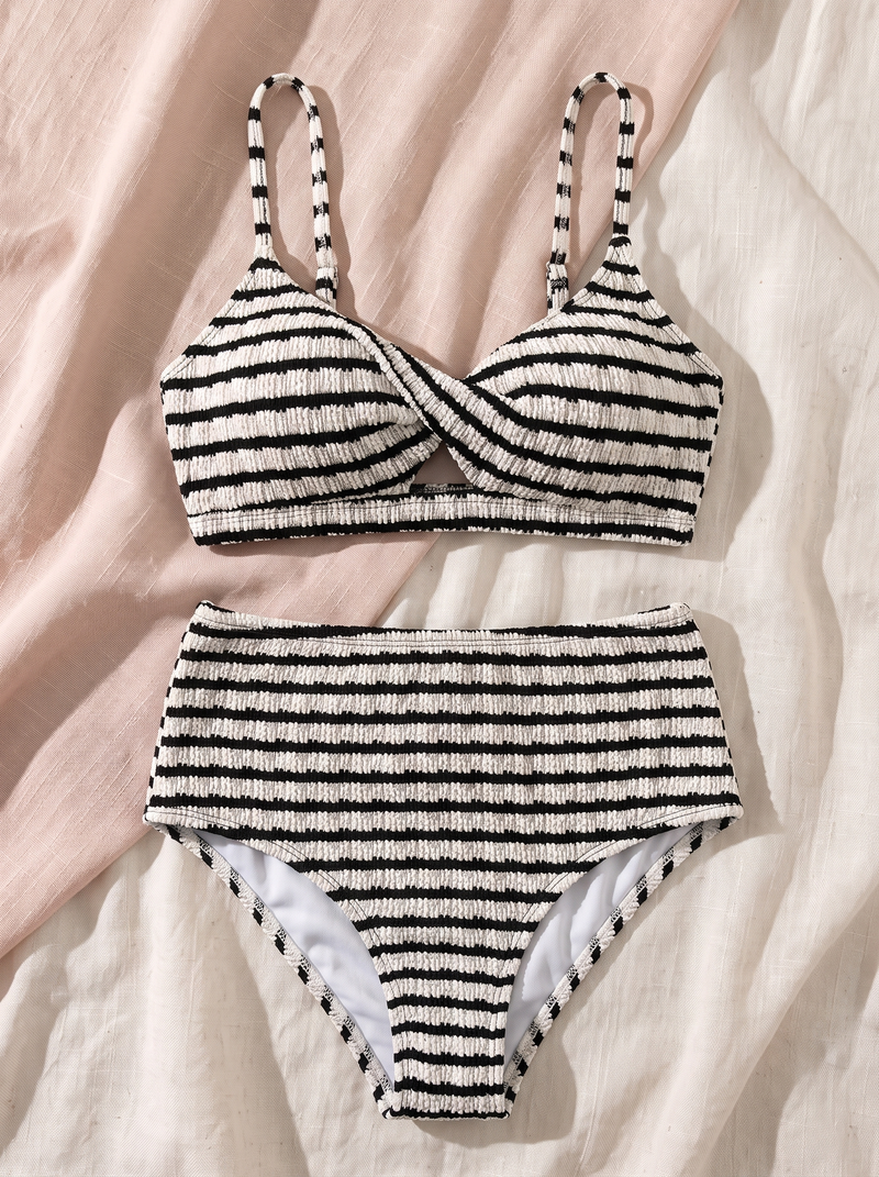 Marinière smocked bikini flat-lay