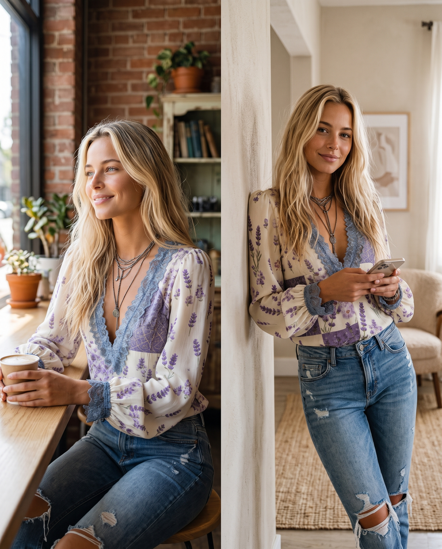 Lexi styling the lace patchwork puff blouse
