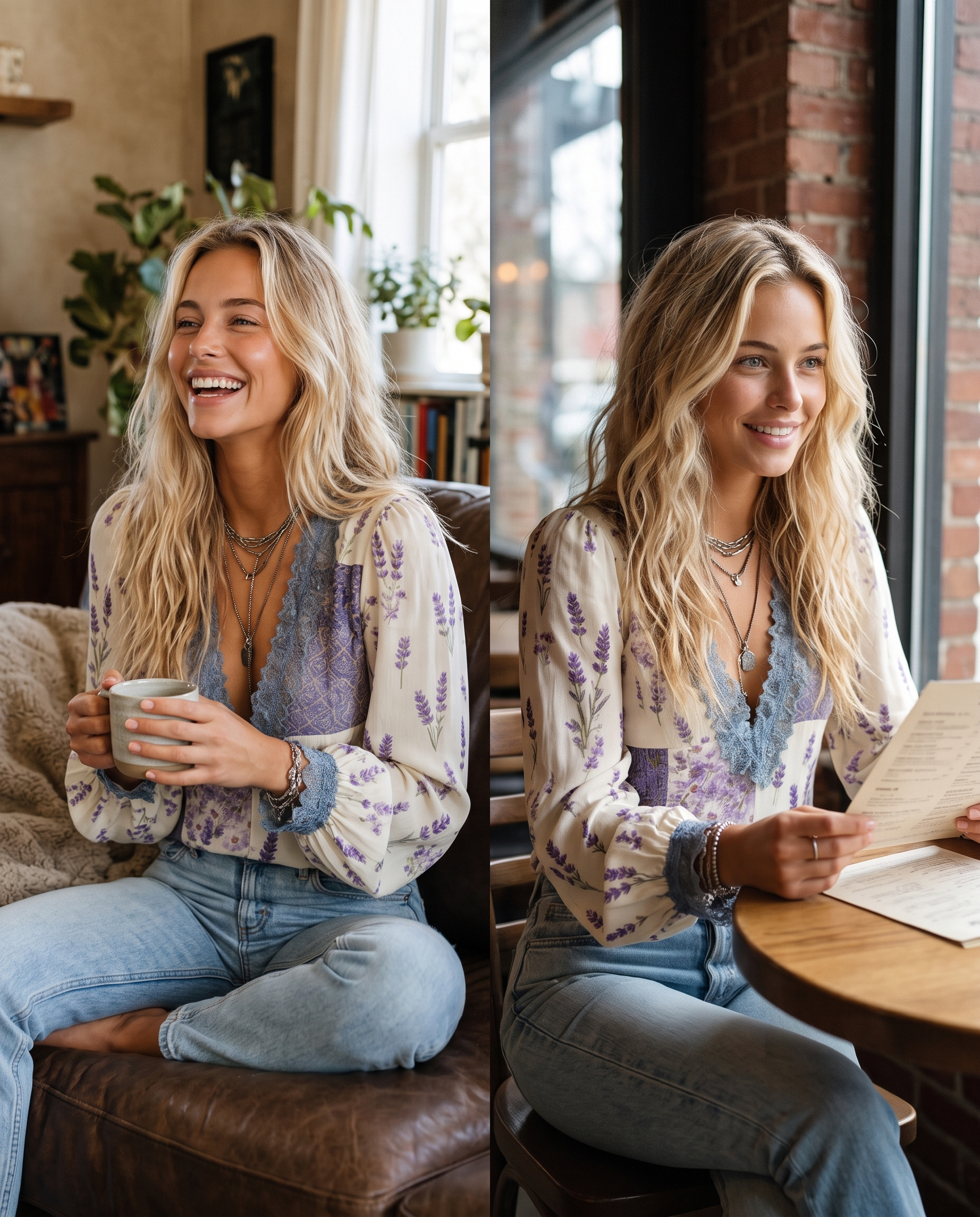 Lexi styling the lace patchwork puff blouse