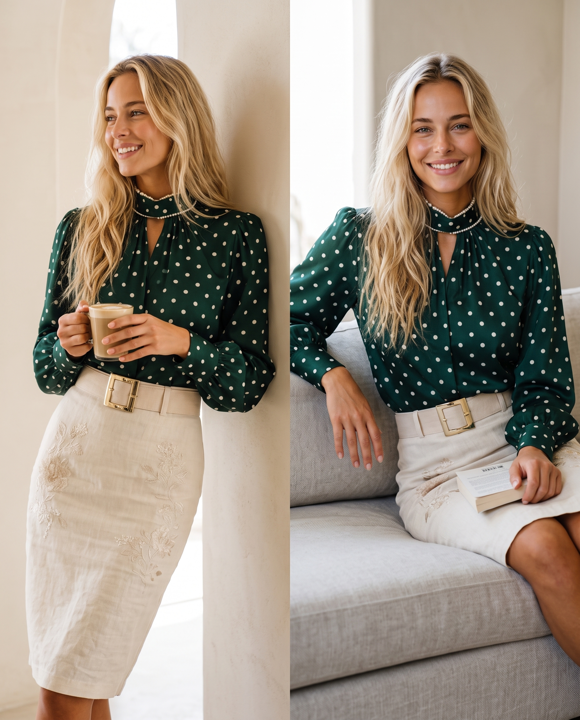 Lexi styling the stand-collar puff blouse