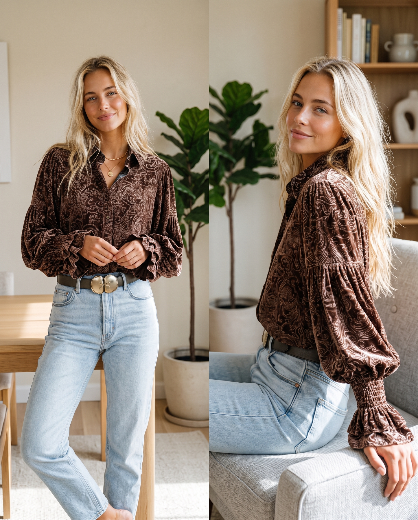 Lexi styling the floral puff blouse