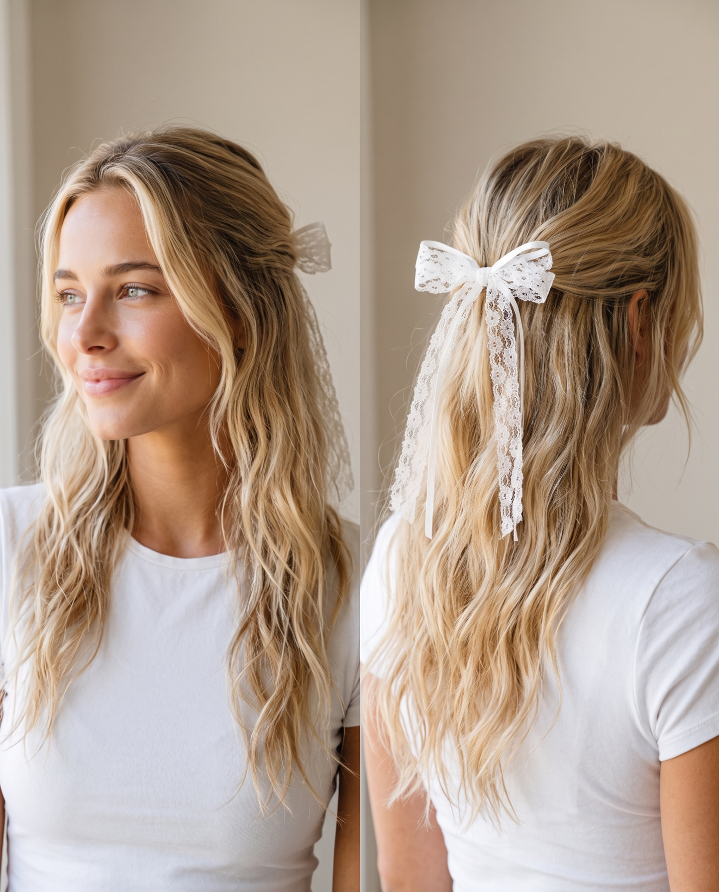 Lexi wearing the lace ribbon bow barrette