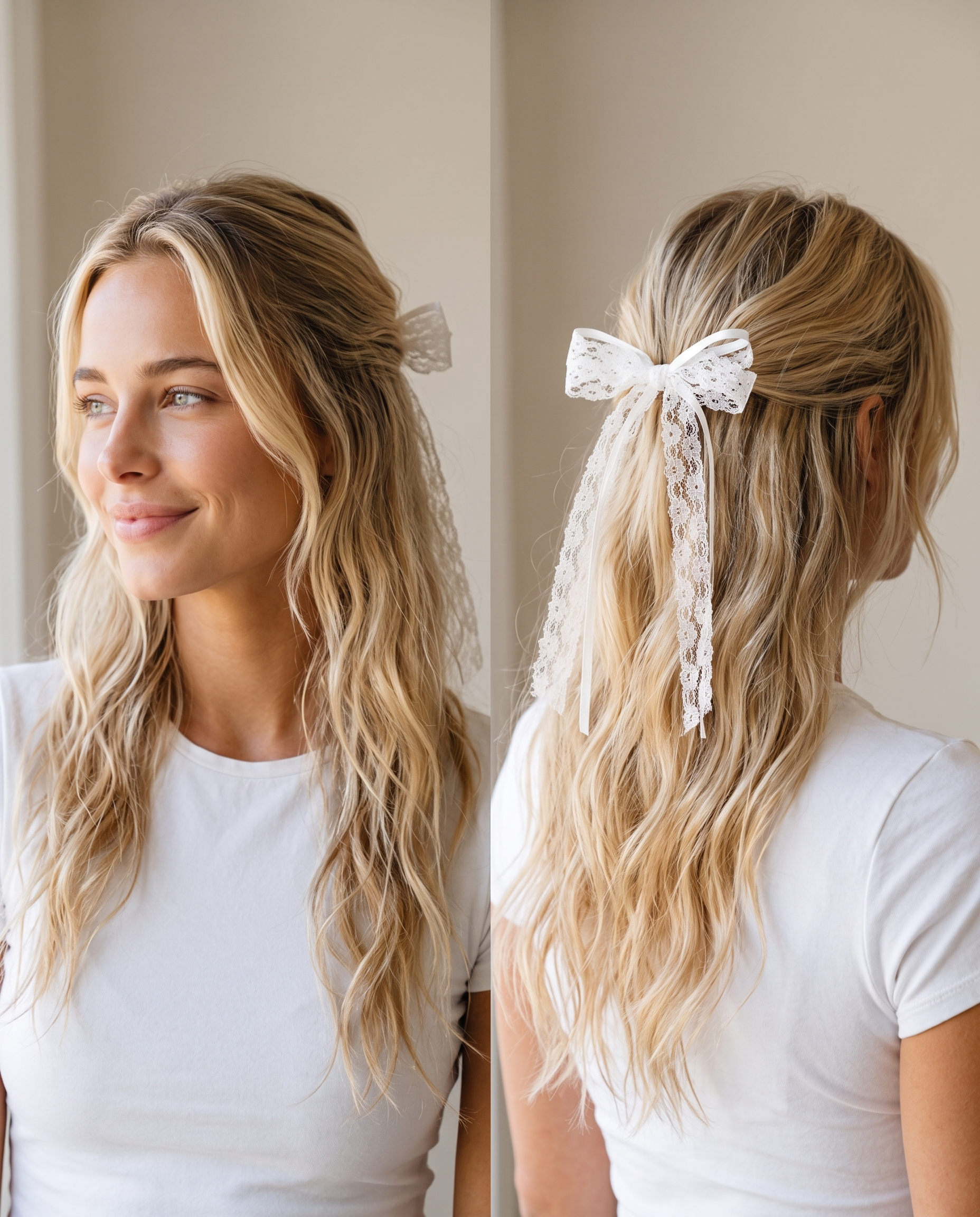Lexi wearing the lace ribbon bow barrette