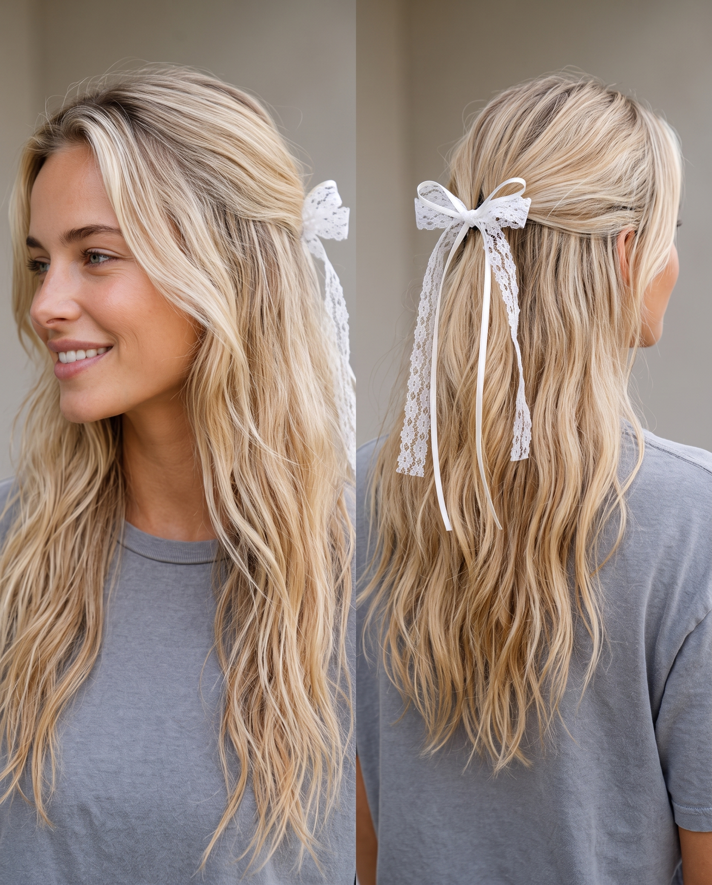Lexi wearing the lace ribbon bow barrette