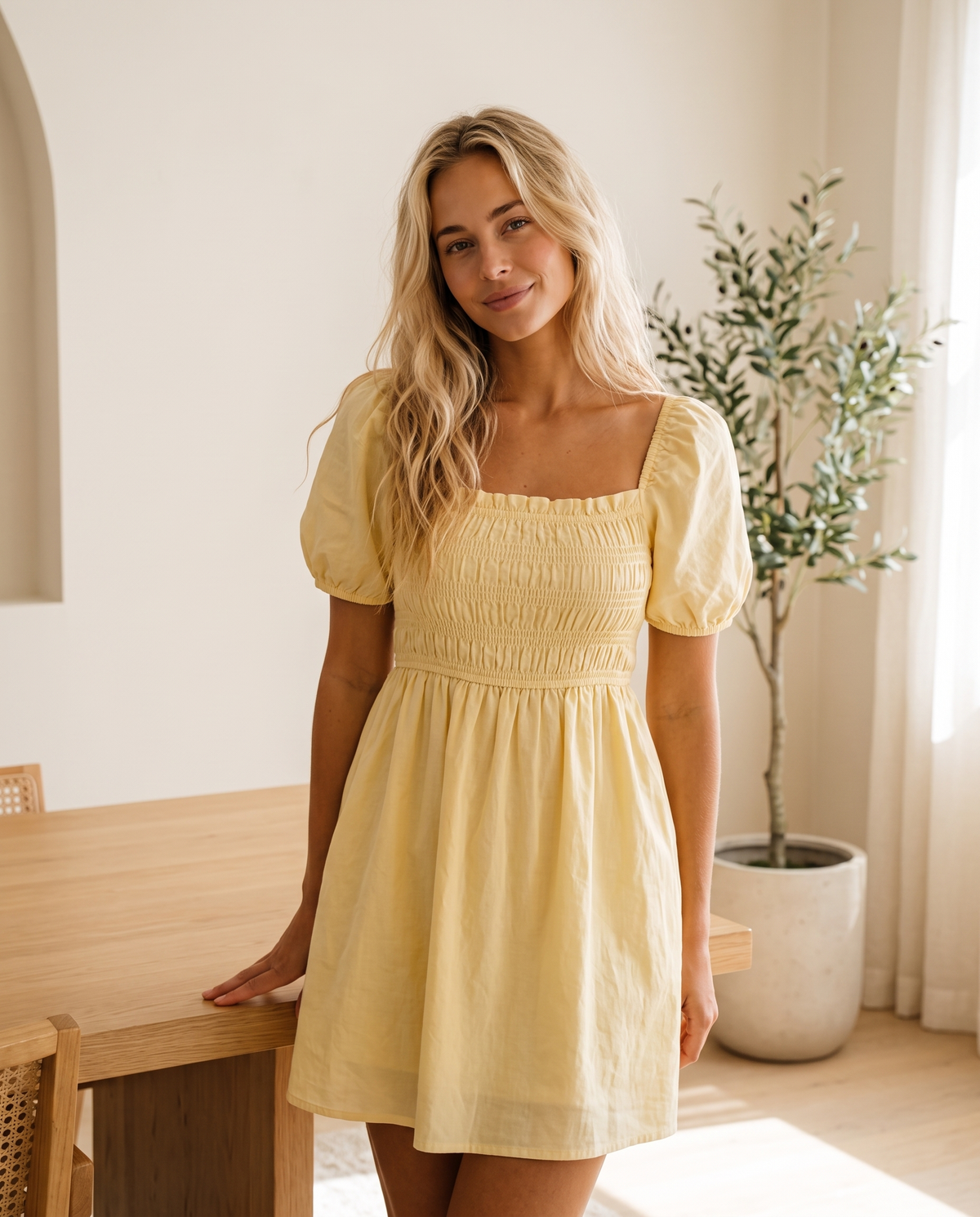 Lexi in the milkmaid dress - butter yellow