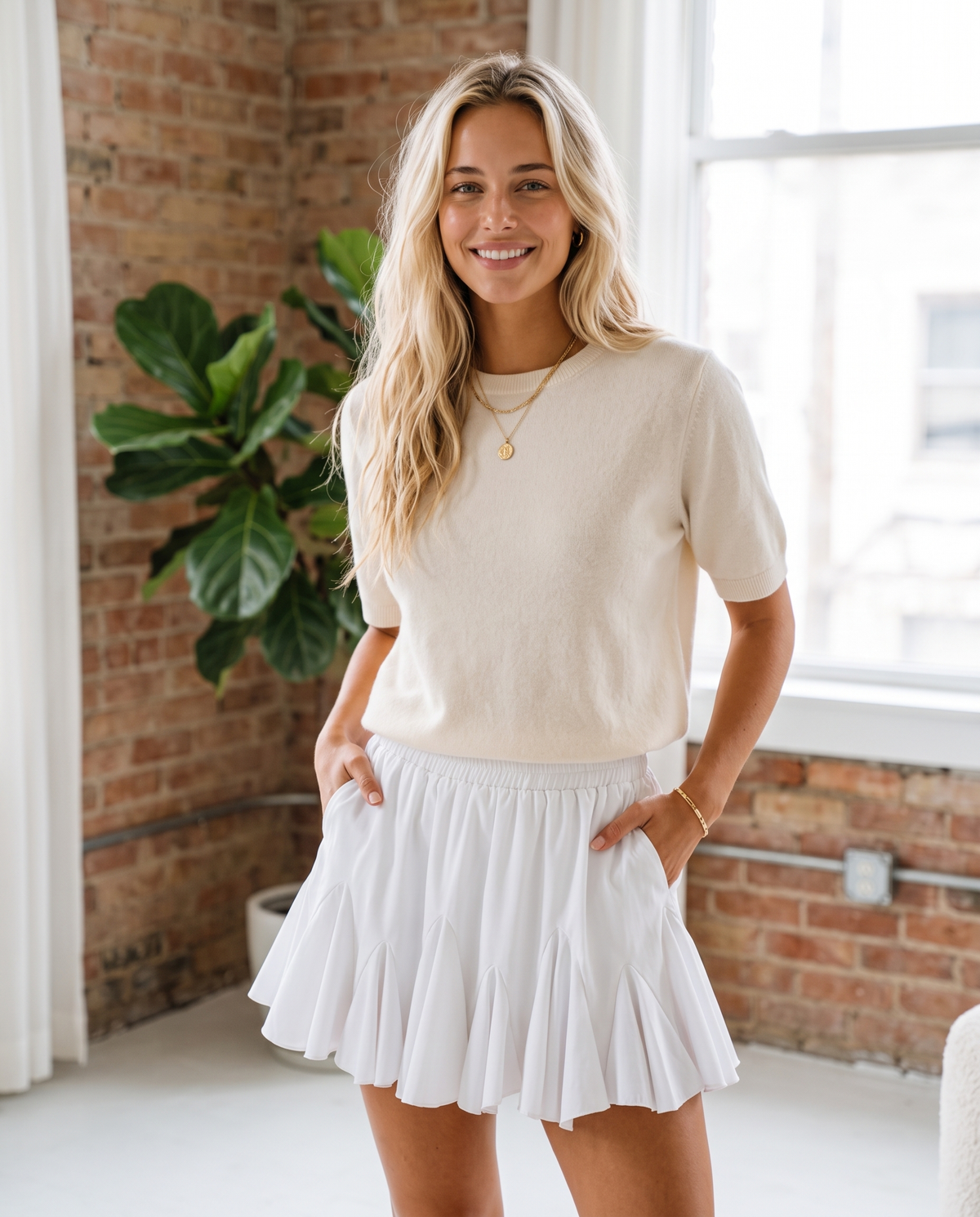Lexi in the pleated skirt - white